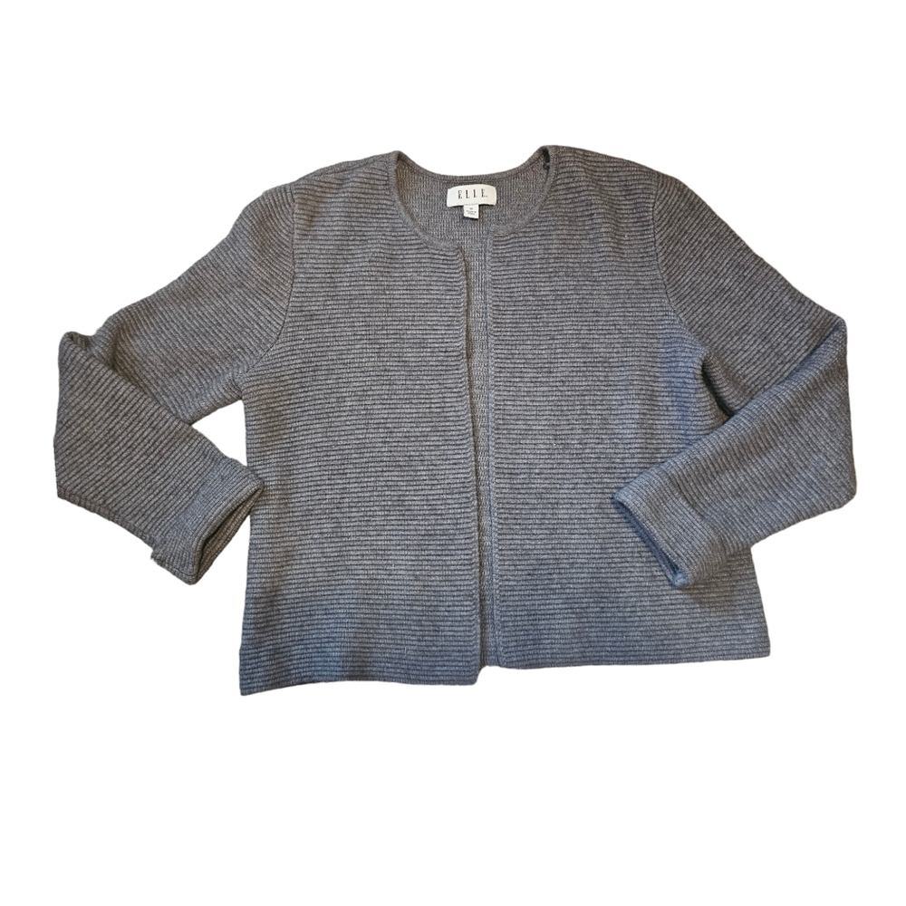 Elle Gray Open Front Cardigan Sweater Size Medium